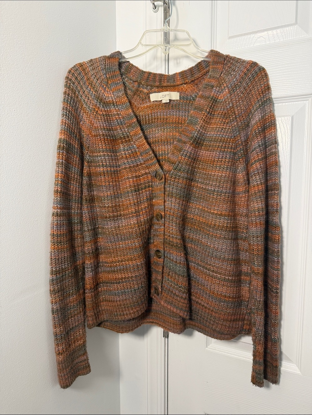 LOFT Multicolor Ribbed Button-Front Cardigan